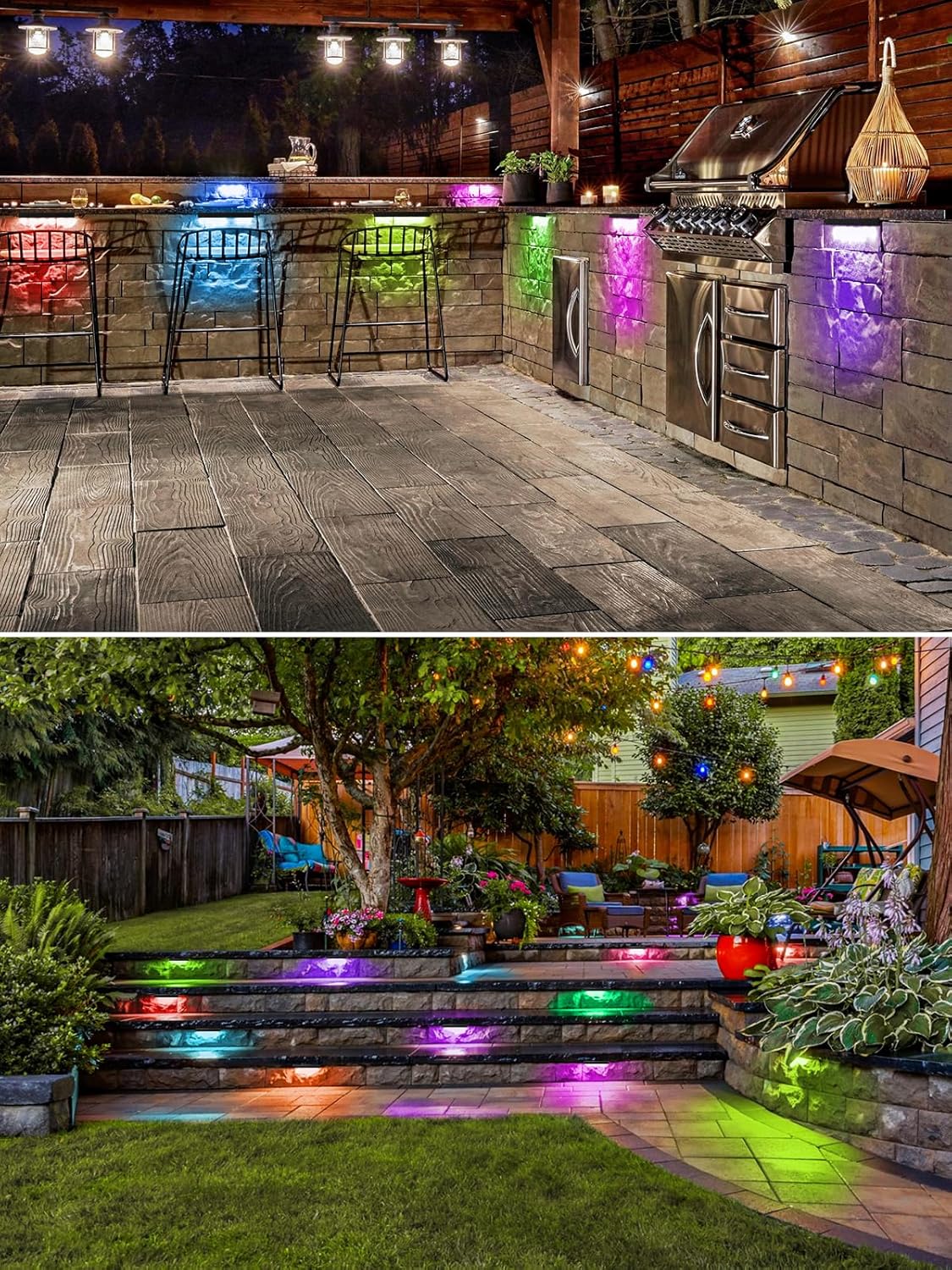 5W RGB Retaining Wall Lights 7 inch LED Hardscape Lighting Color Changing Low Voltage Landscape Paver Lights 12V Step Lights Outdoor Waterproof Stair Deck Lighting (6 Pack Connectors)